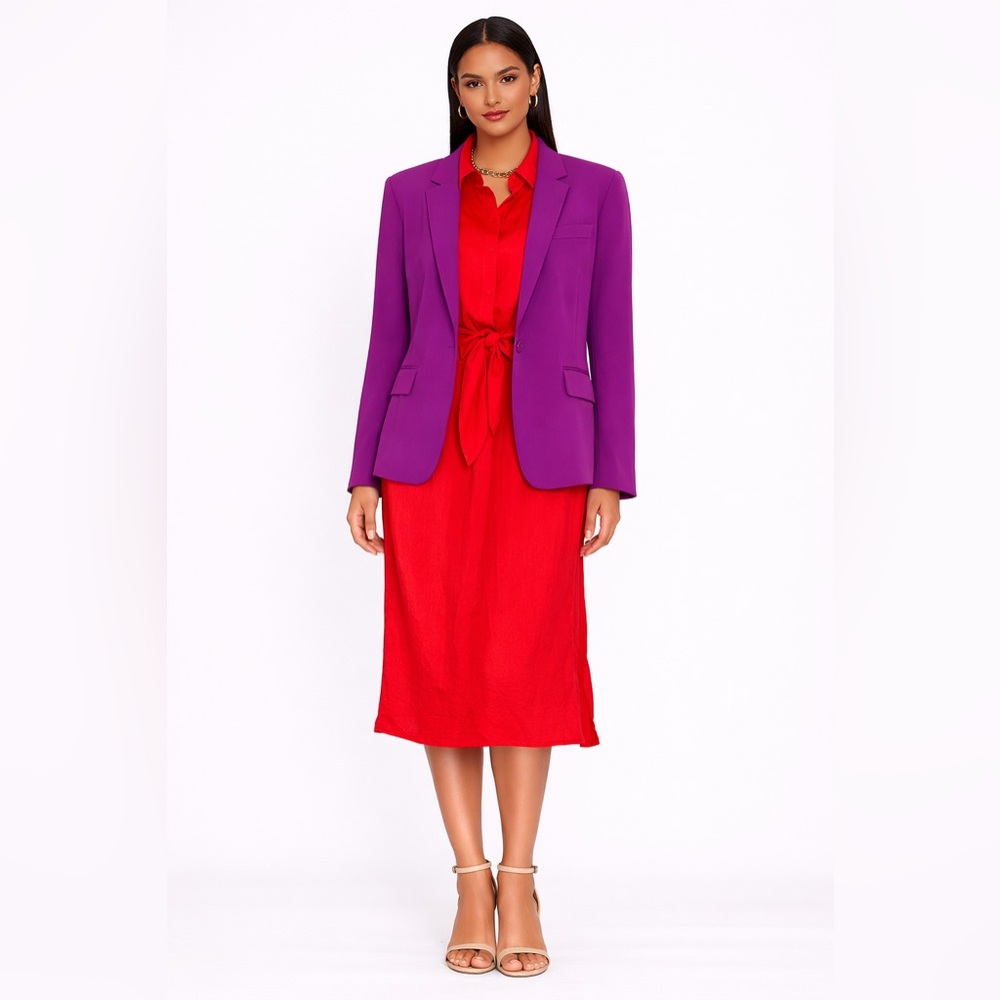Diane von Furstenberg Fuchsia Crepe Blazer Size 12 Tailored Open Front Jacket